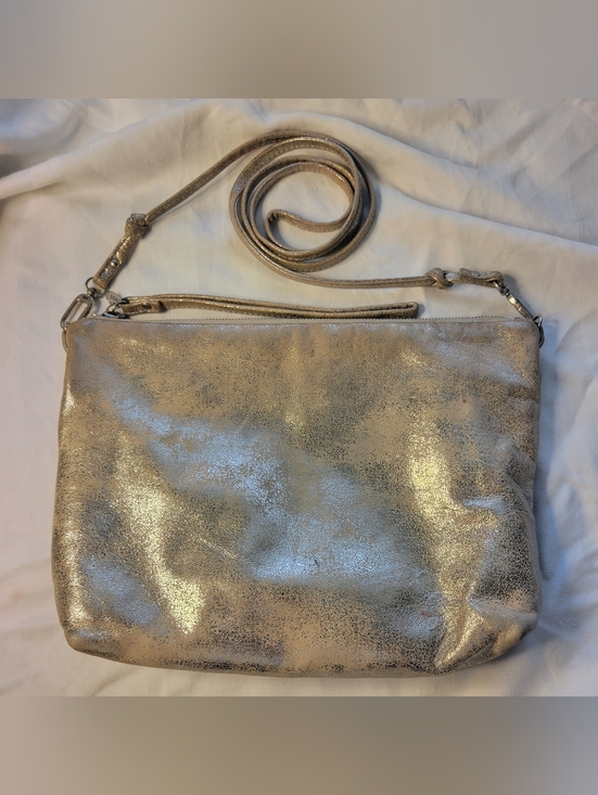 HOBO Handbags - HOBO Metallic Leather Crossbody Clutch Bag Champagne Gold Silver